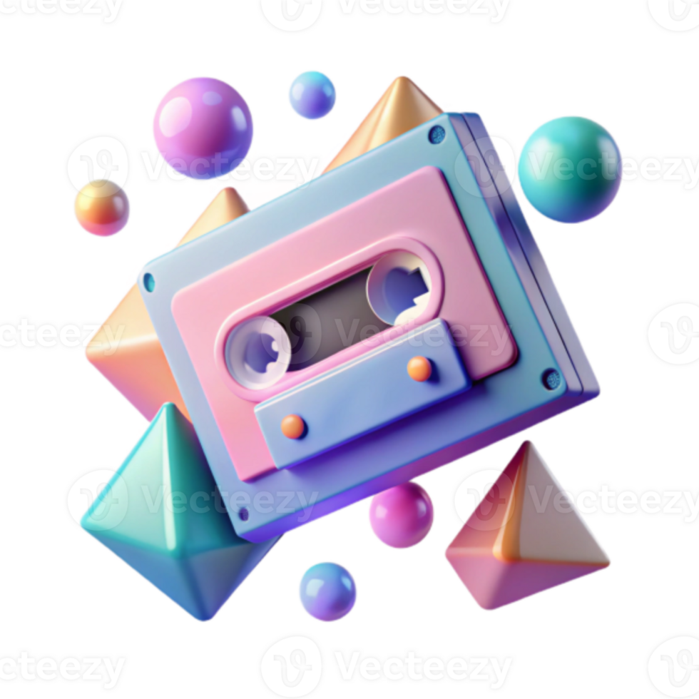Retro Cassette Tape Render Pastel Colors Abstract Background png