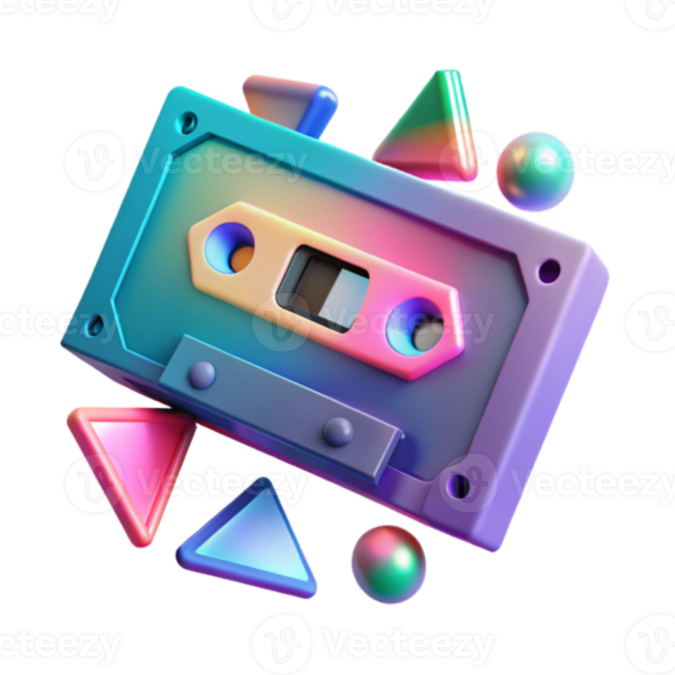 Retro Cassette Tape Render, Colorful Geometric Shapes Background png