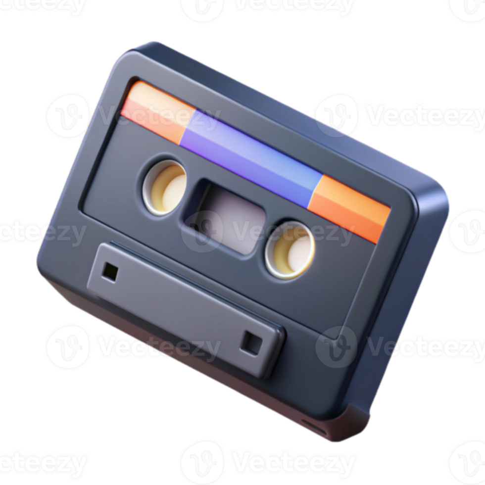 Retro Cassette Tape Render, Colorful Vintage Audio Media png