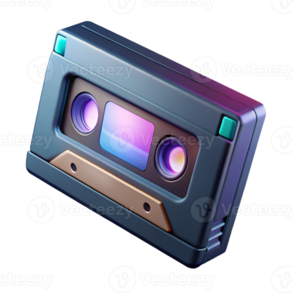 Retro Cassette Tape Render, Vibrant Neon Colors, 80s Nostalgia png
