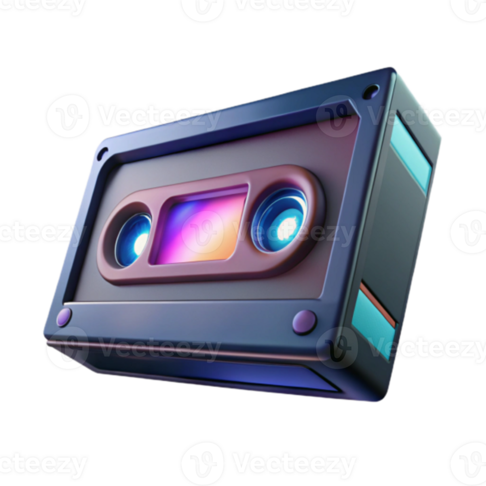 Retro Cassette Tape Render Vibrant Colors, Glowing Details, Nostalgia png
