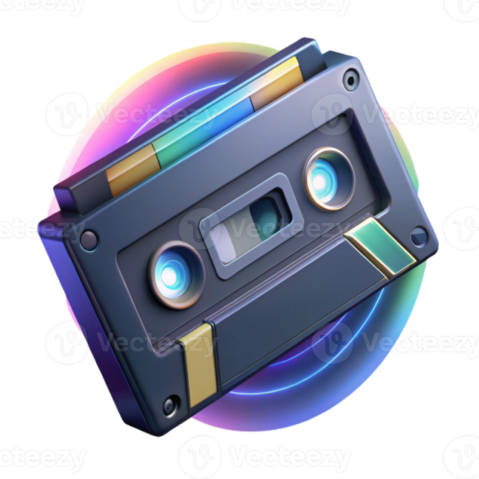 Retro Cassette Tape Illustration Vibrant Neon Background png