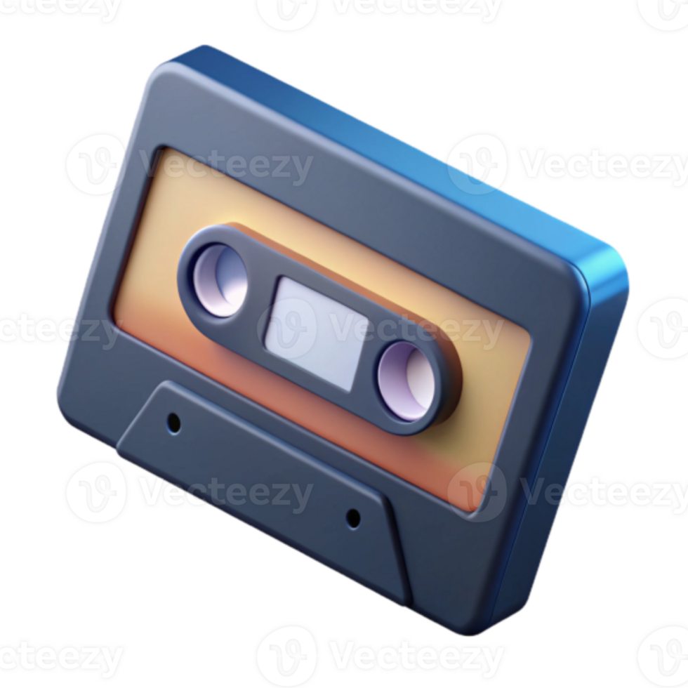 Render of a Retro Cassette Tape Icon, Vintage Audio Media, Music Technology, 80s Nostalgia, Compact Cassette, Magnetic Tape, Analog Recording, Music Storage, Retro Style, Nostalgic Design png