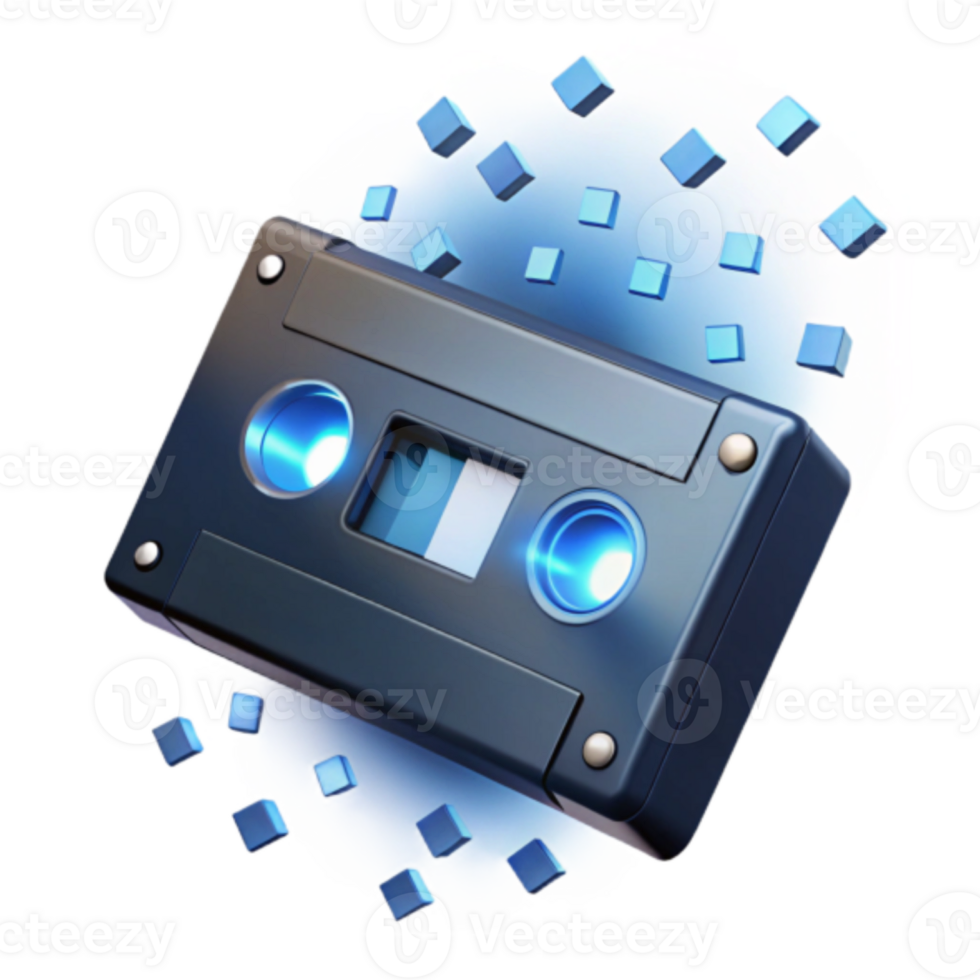 Render of Retro Cassette Tape with Data Cubes Illustration png