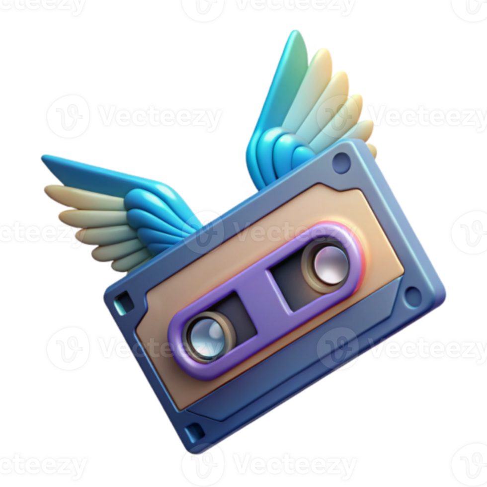 Retro Cassette Tape with Wings Illustration png