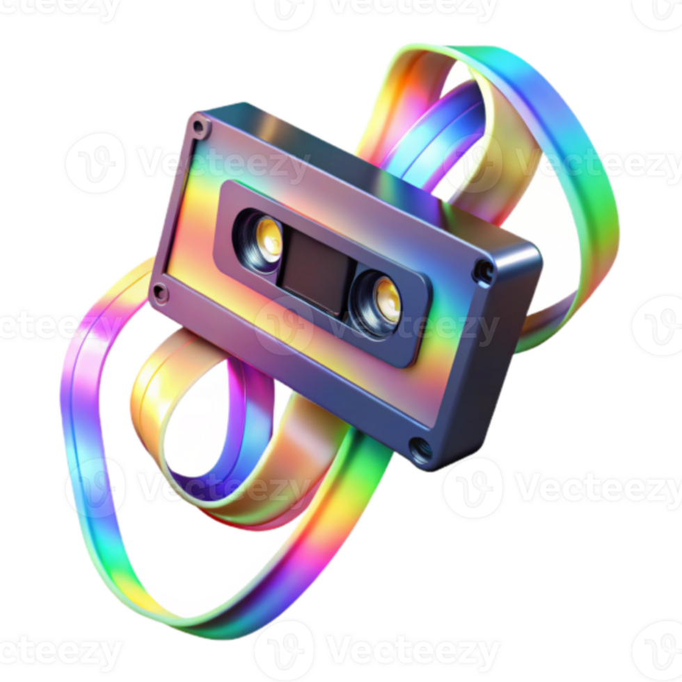 Retro Cassette Tape Illustration with Rainbow Swirls png