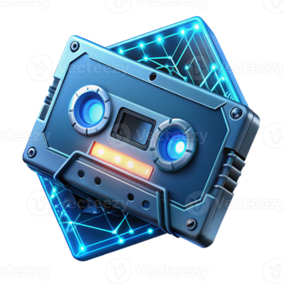 Futuristic Cassette Tape Illustration Glowing Network Background png