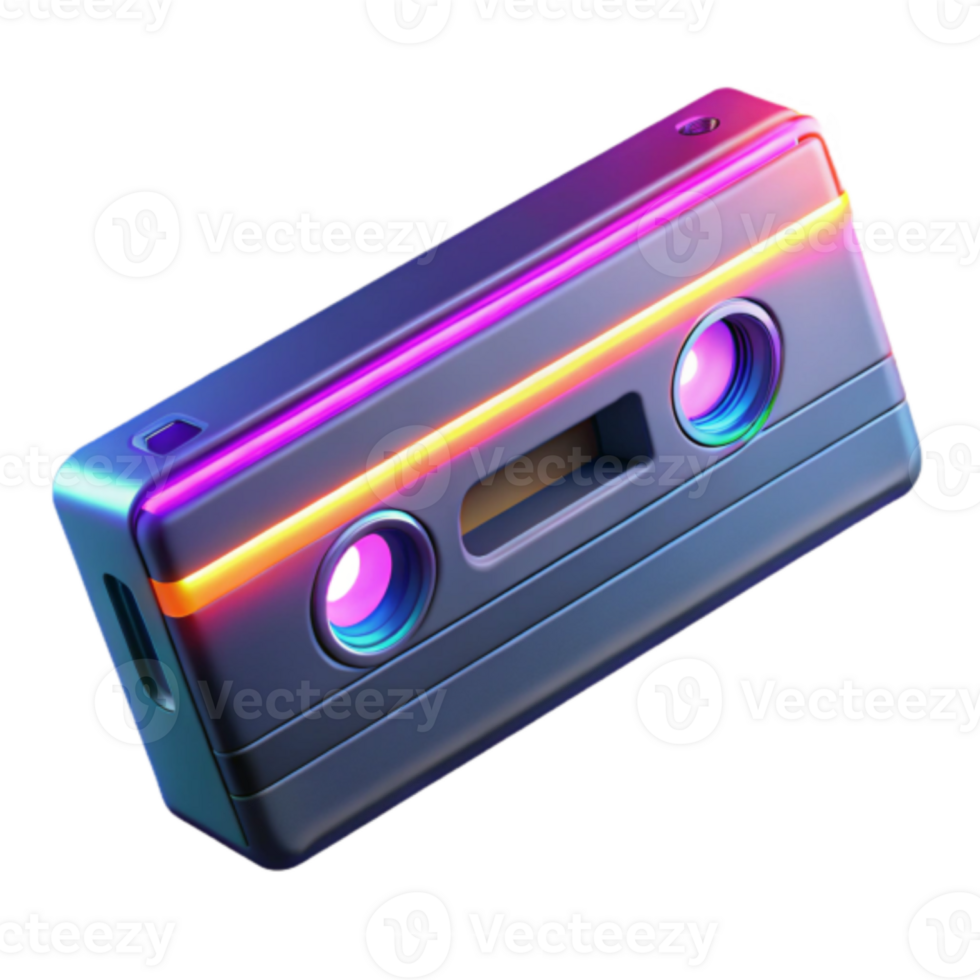 Neon Cassette Tape Render Retro Music Illustration png
