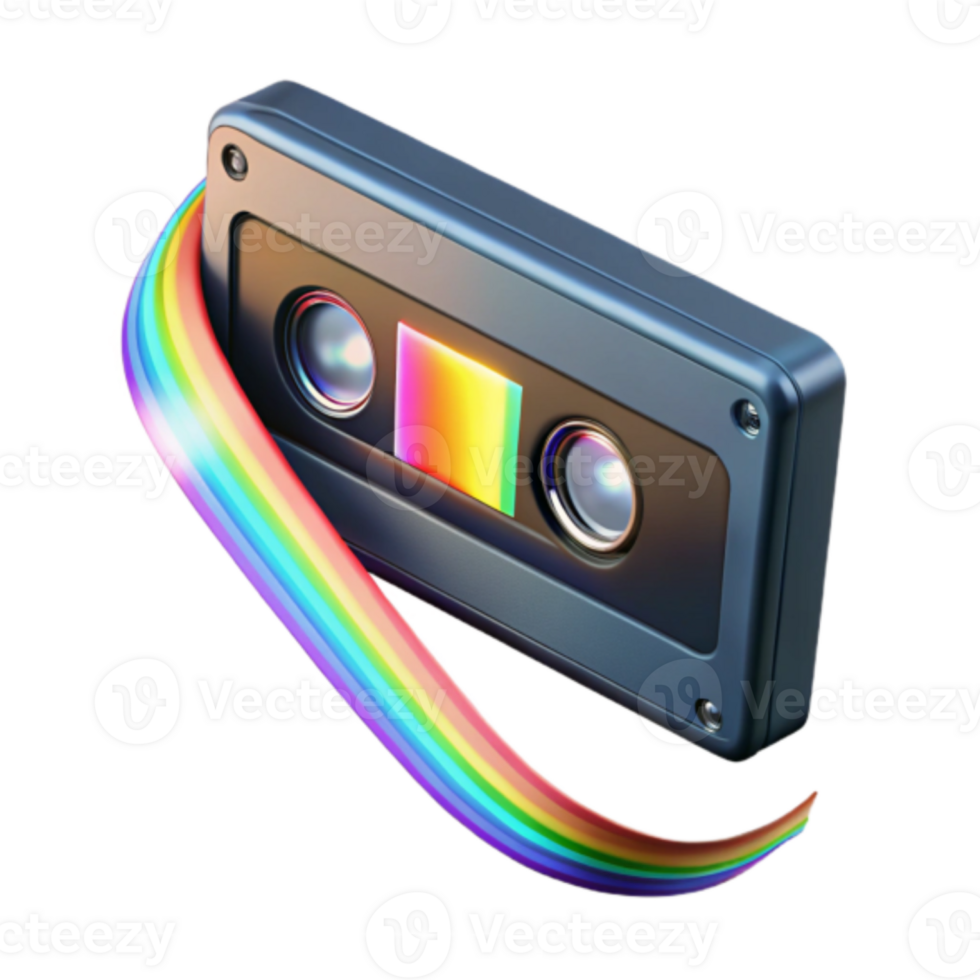 Retro Cassette Tape with Rainbow Trail Illustration png