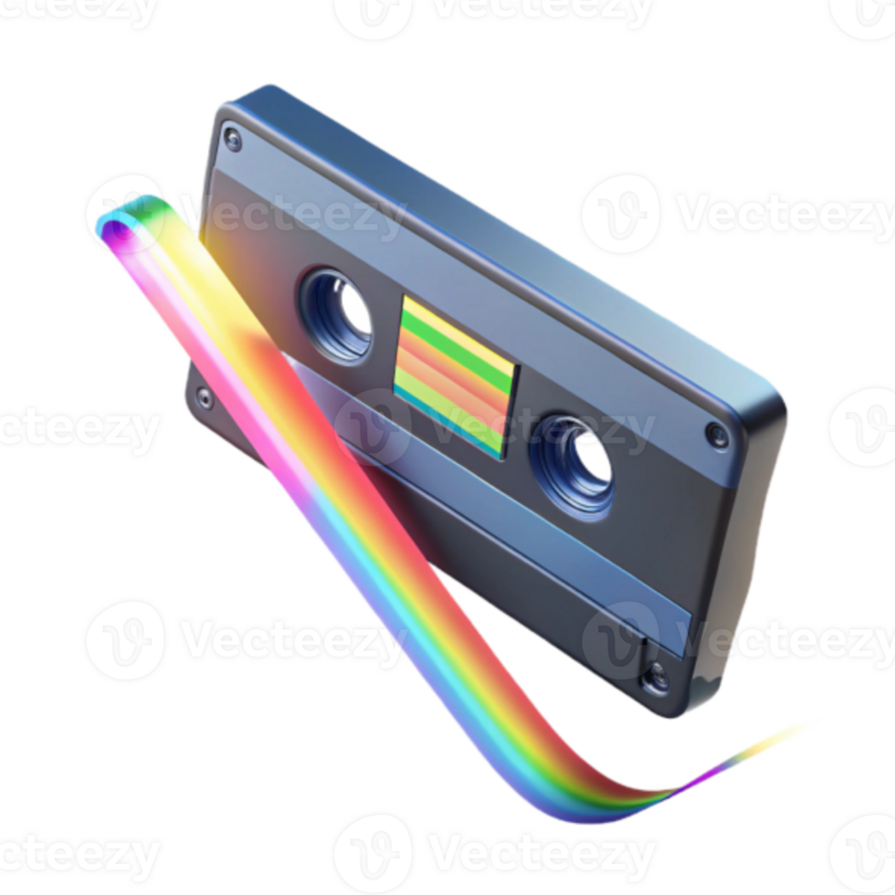 Retro Cassette Tape with Rainbow Design Illustration png