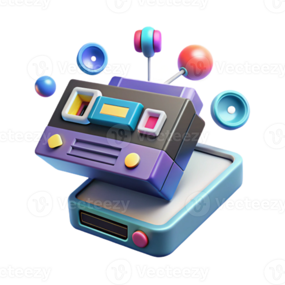 Retro Cassette Tape Player Illustration Vibrant Colors Nostalgic Media Technology png