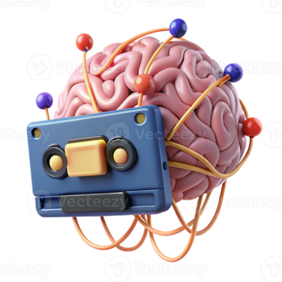 Illustration Retro Cassette Brain Memory Connections png