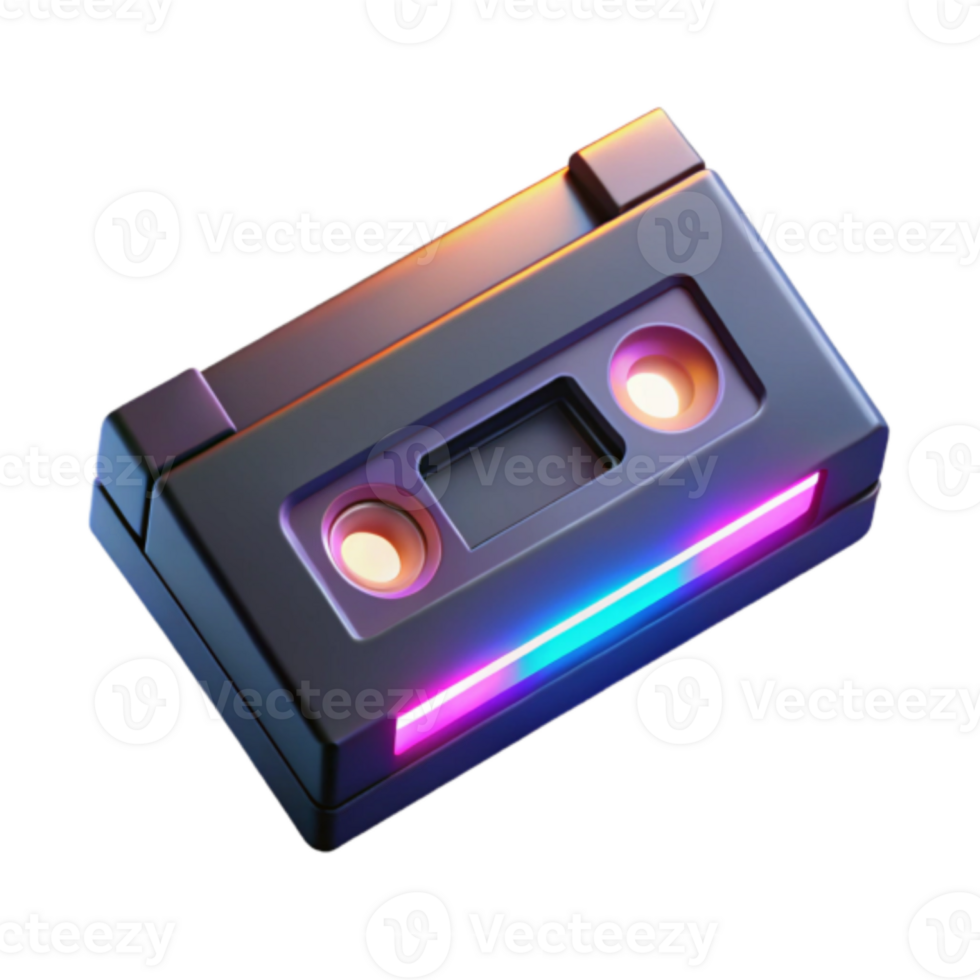 Neon Retro VHS Cassette Tape Render png