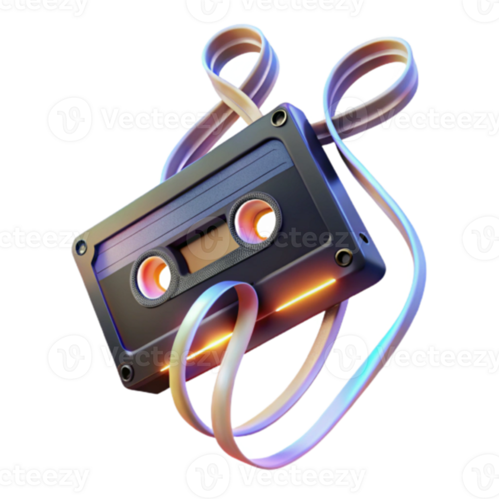 Retro Cassette Tape Illustration Glowing Neon Lights Music Audio Vintage png