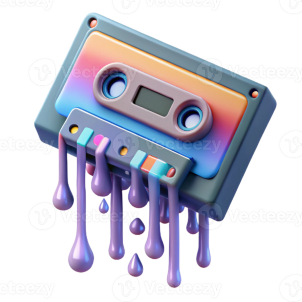 Melting Cassette Tape Illustration Retro Music Audio png