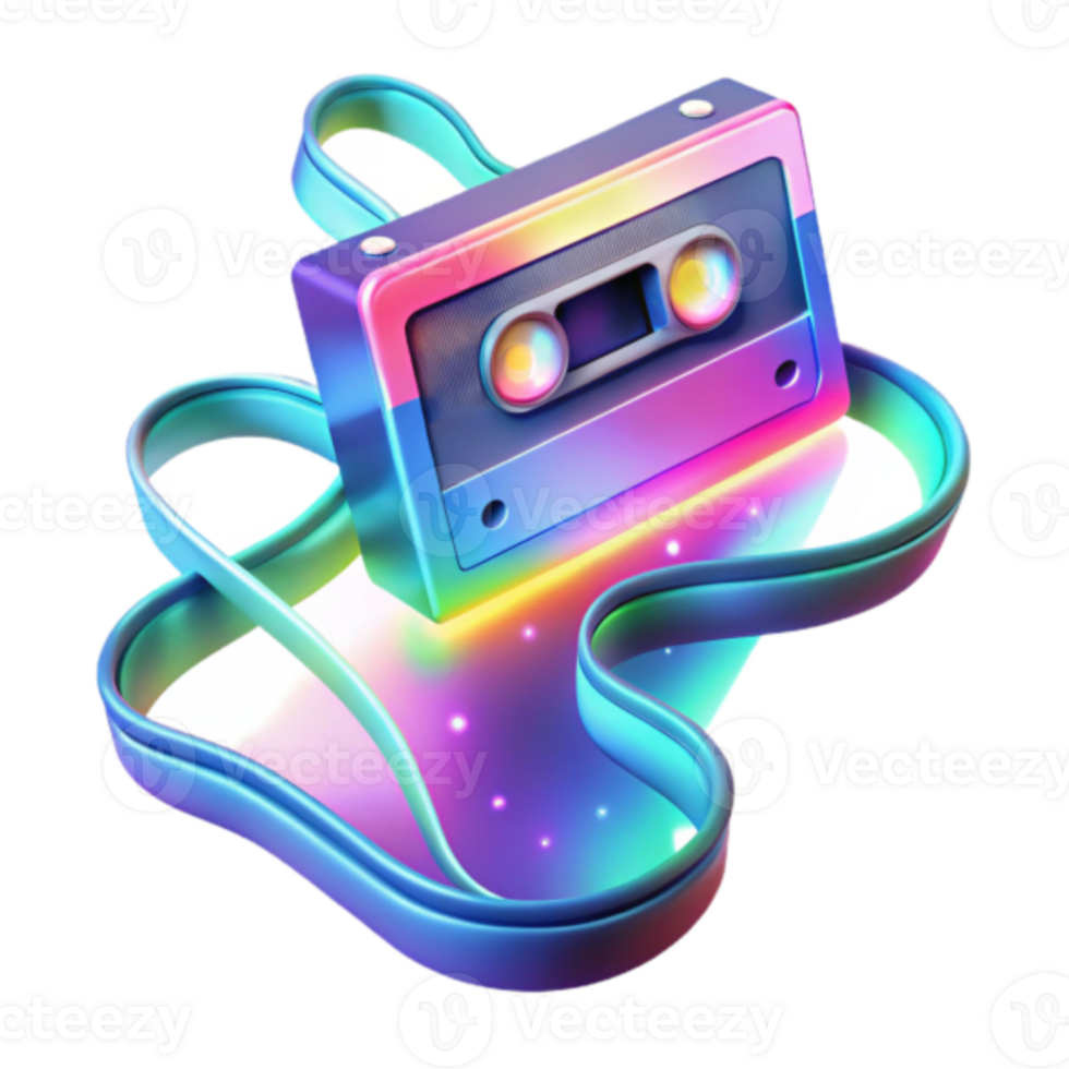 Retro Cassette Tape Illustration Vibrant Neon Colors Abstract Background png