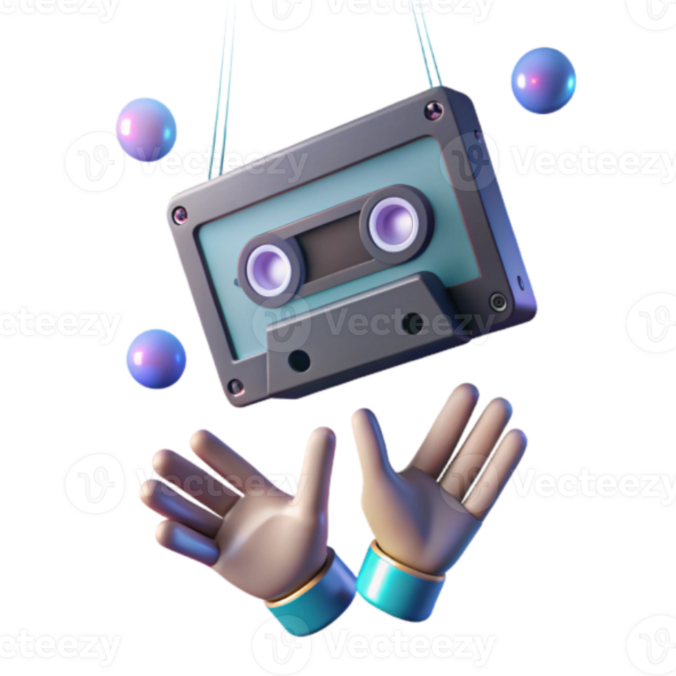 Render of Cassette Tape Juggling Colorful Balls png