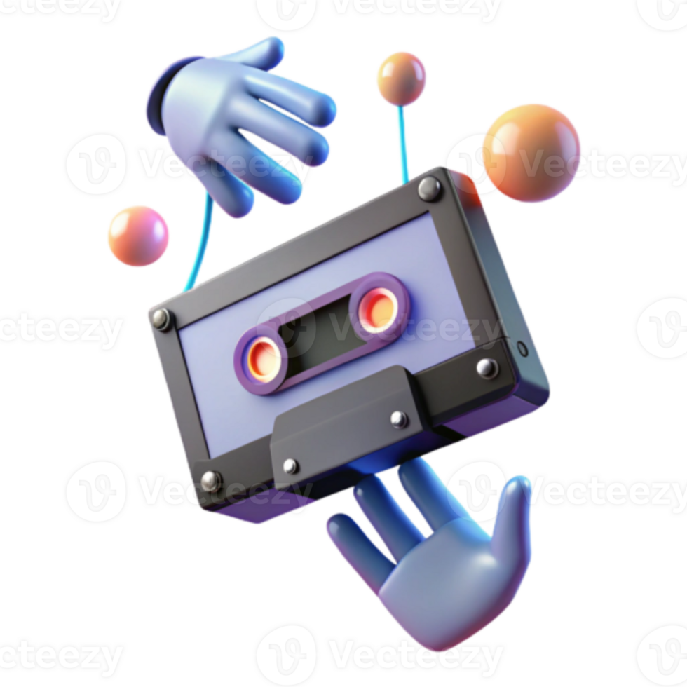 Render of a Cassette Tape Character Juggling Colorful Spheres png