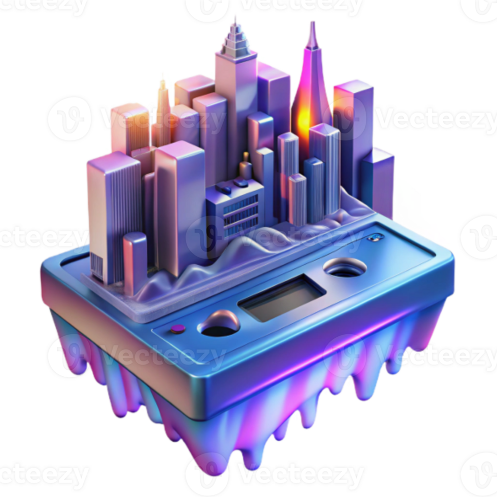 Render of a Cityscape on a Cassette Tape Illustration png