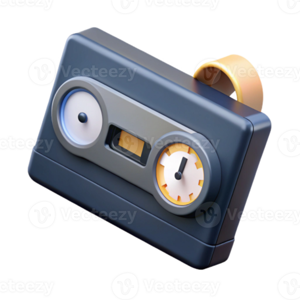 Render of Retro Cassette Tape with Timer Icon, Nostalgia Music Technology png