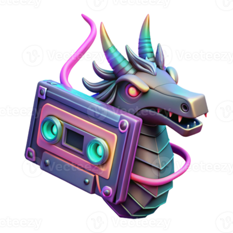 Neon Dragon Cassette Tape Render png