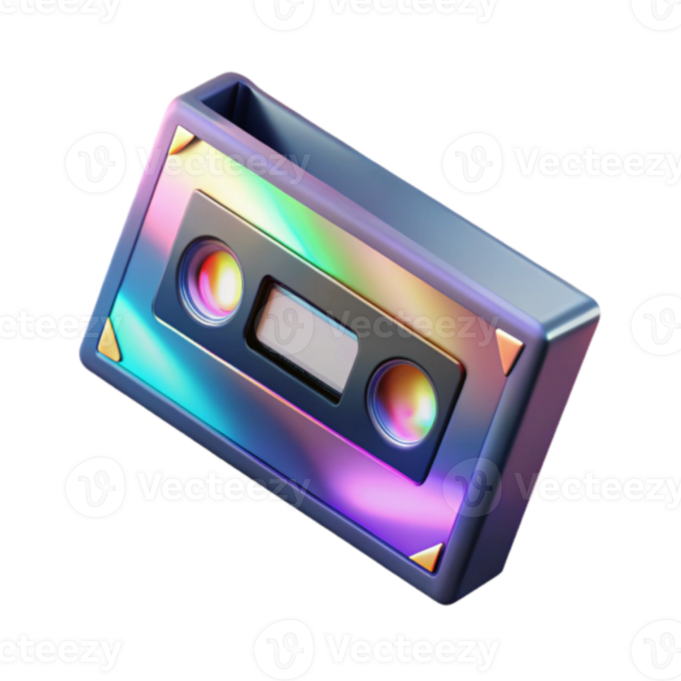 Retro Cassette Tape Render Iridescent Rainbow Colors png