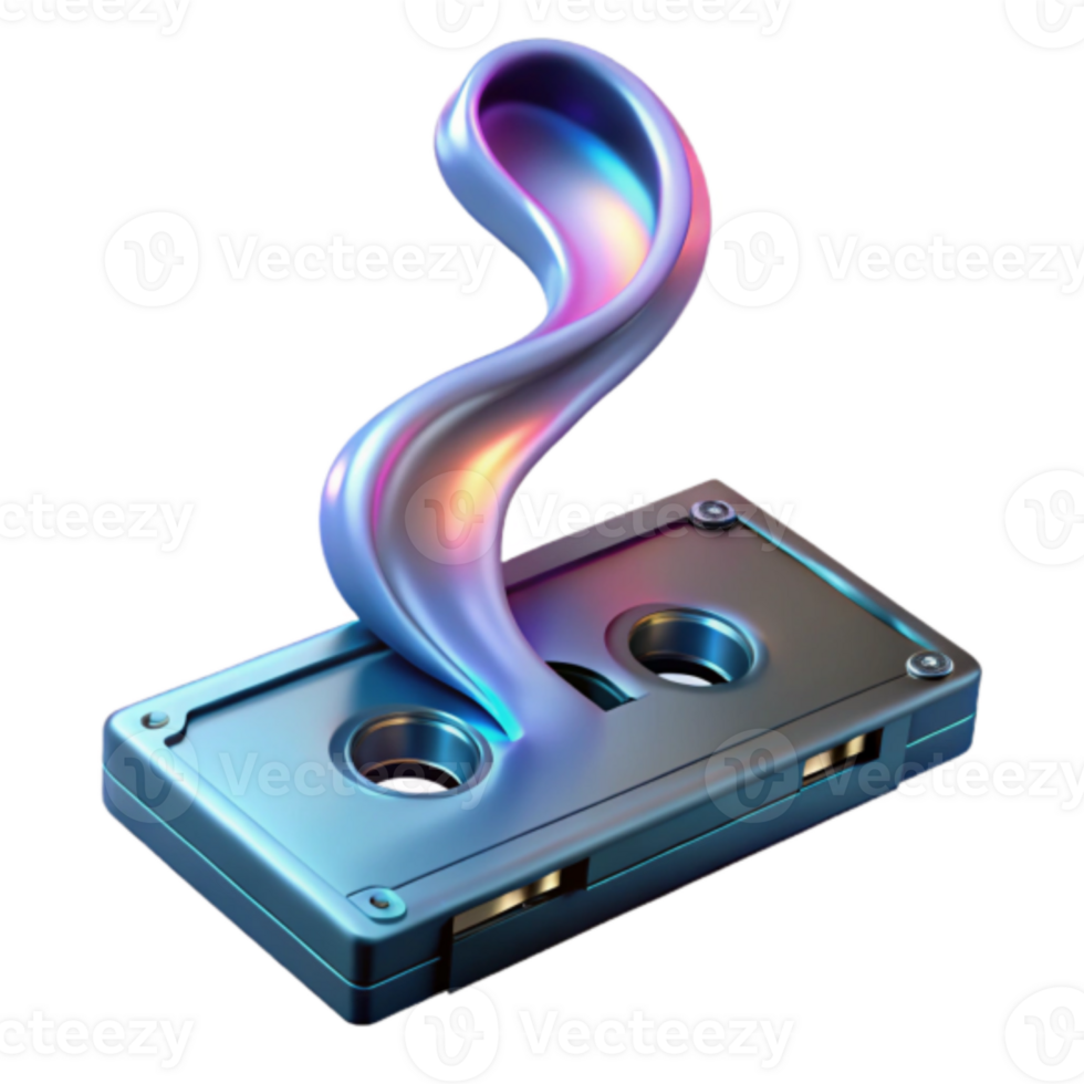 Abstract Render of Chromatic Liquid Pouring on Vintage Cassette Tape png