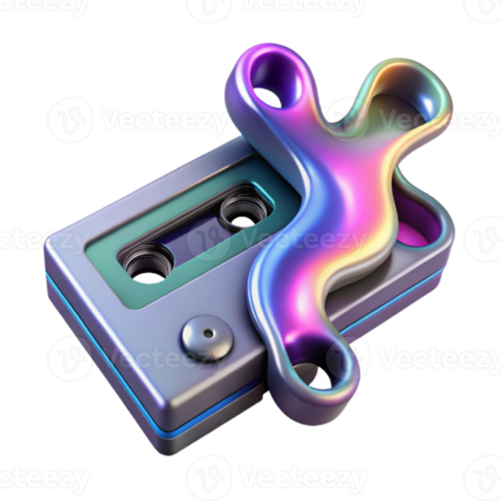 Iridescent Render of Cassette Tape with Abstract Liquid Form png