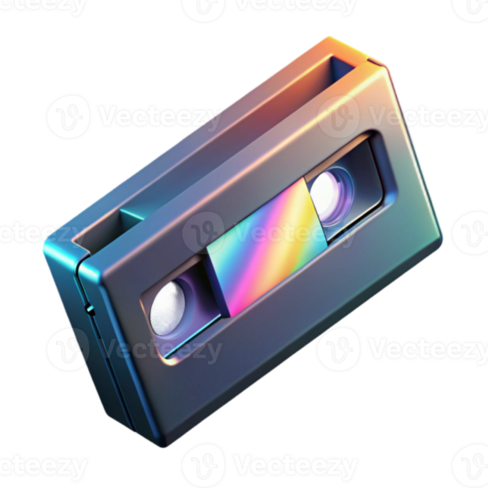 Render of a Retro VHS Cassette with Rainbow Holographic Label png
