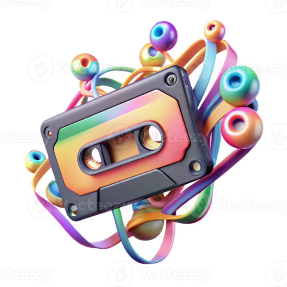 Vibrant Render of Retro Cassette Tape with Abstract Colorful Design png