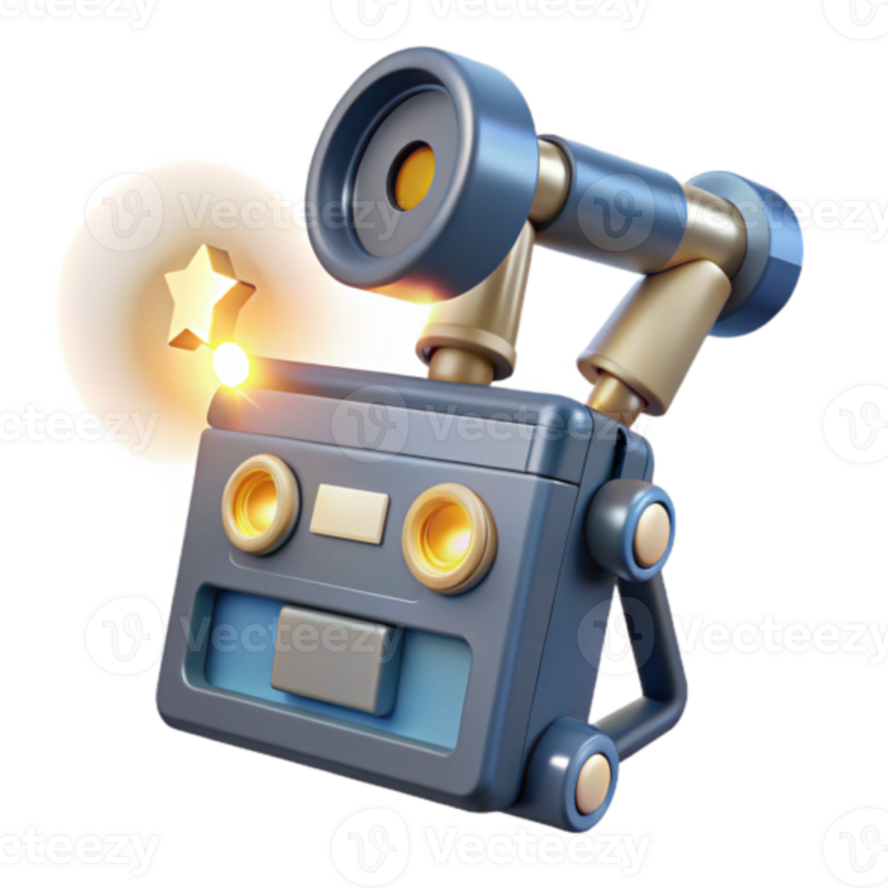 Render of Retro Futuristic Robot with Star, Technology Illustration png