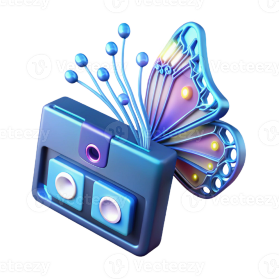 Vibrant Render of Butterfly Emerging from Tech Device png