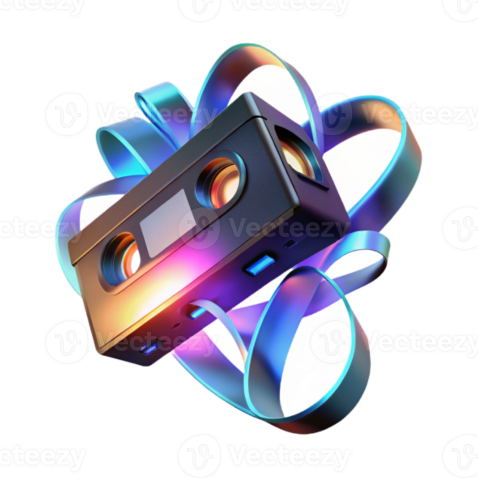 Retro VHS Cassette Render with Colorful Abstract Background png