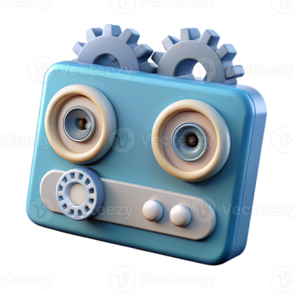 Render of a Retro Radio with Gears Illustration png