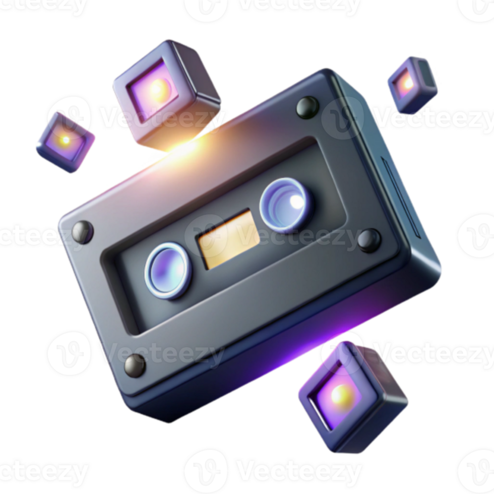 Retro Cassette Tape Render Glowing Lights Illustration png