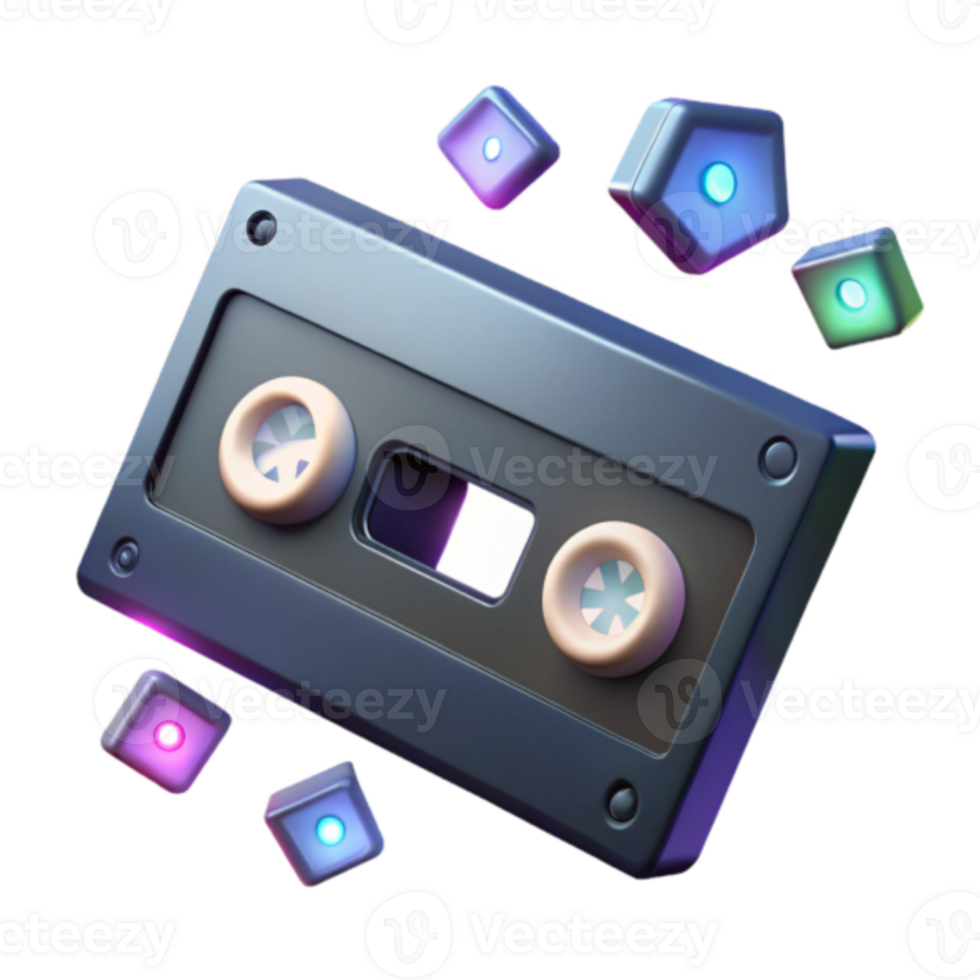 Render of Retro Cassette Tape with Glowing Cubes png