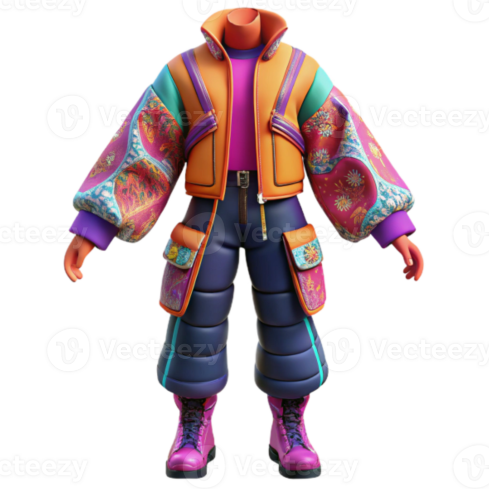 Vibrant Render of Trendy Winter Outfit Puffy Jacket and Pants png