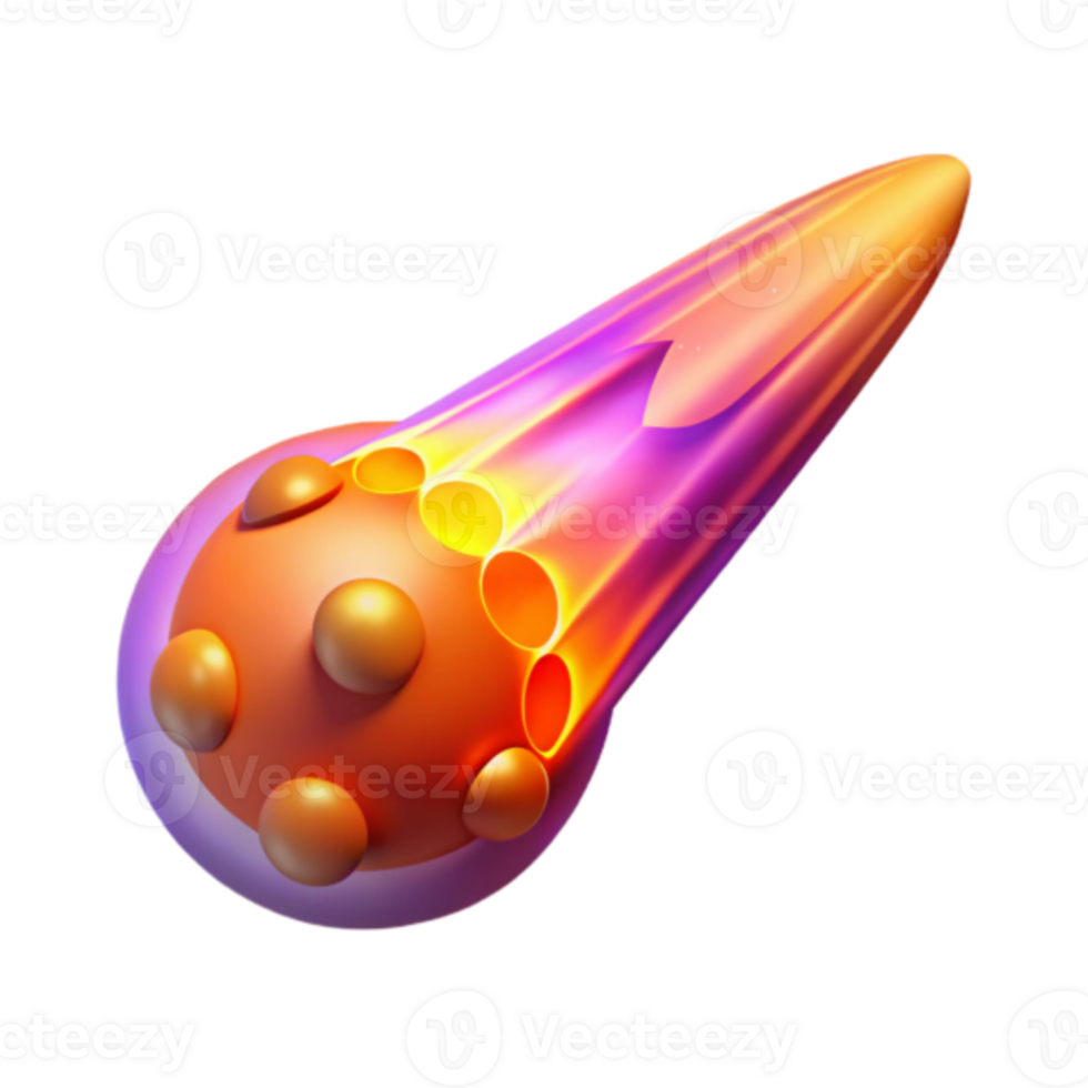 Render of a Fiery Comet, Orange Sphere with Glowing Trail, Abstract Space Illustration png