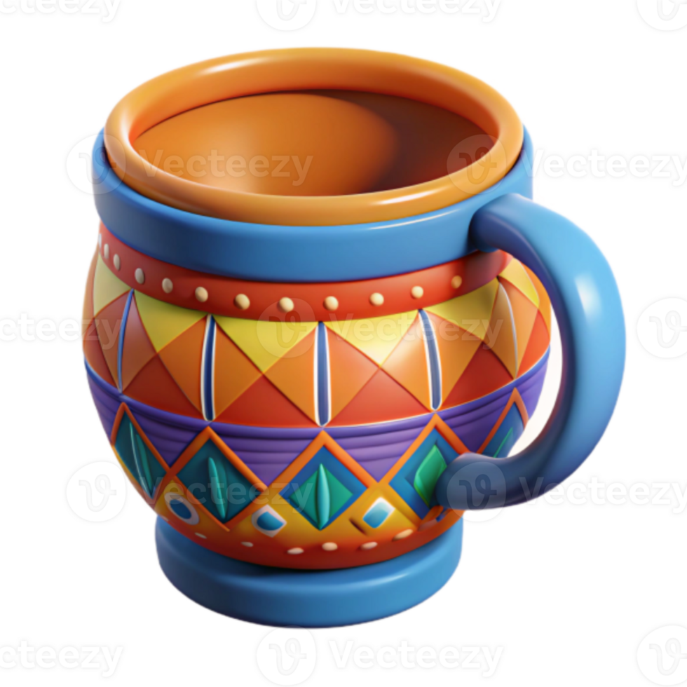 Vibrant Render of Ornate Mug with Geometric Pattern png