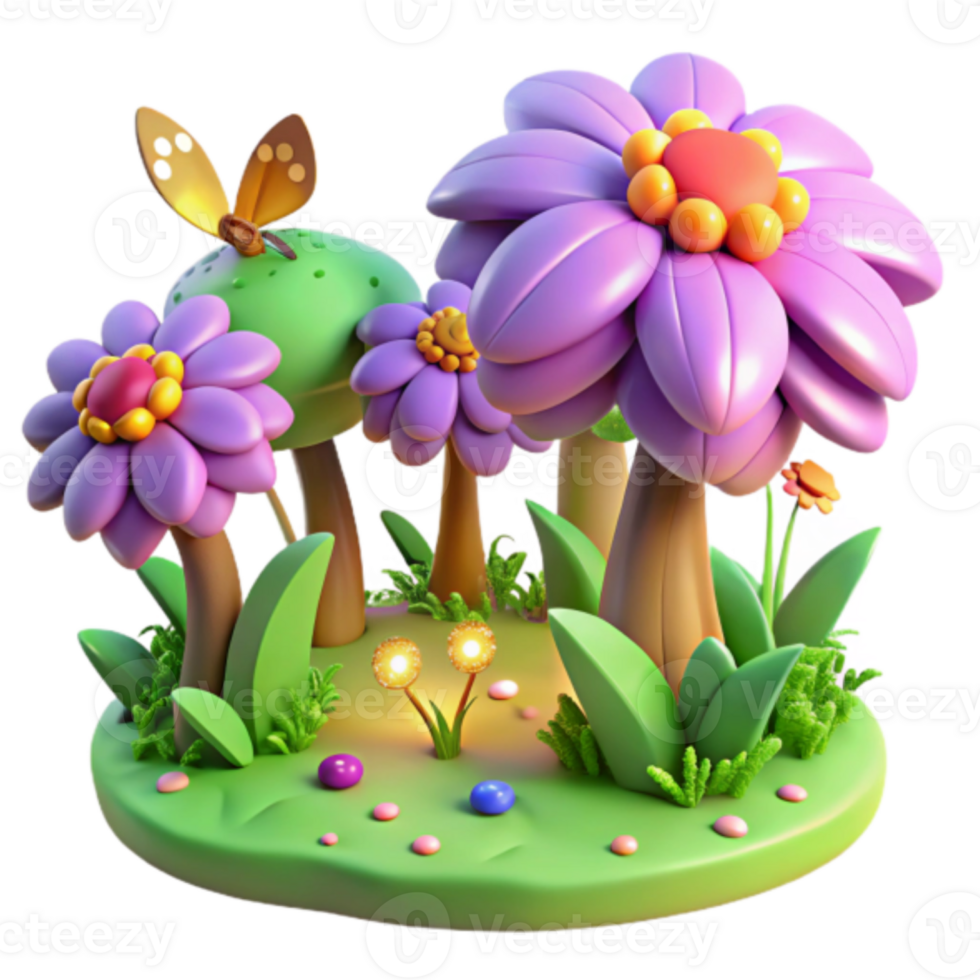 Enchanted Flower Garden Illustration with Butterfly png