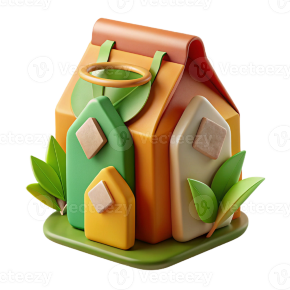 Render of a Colorful House with Green Leaves Illustration png