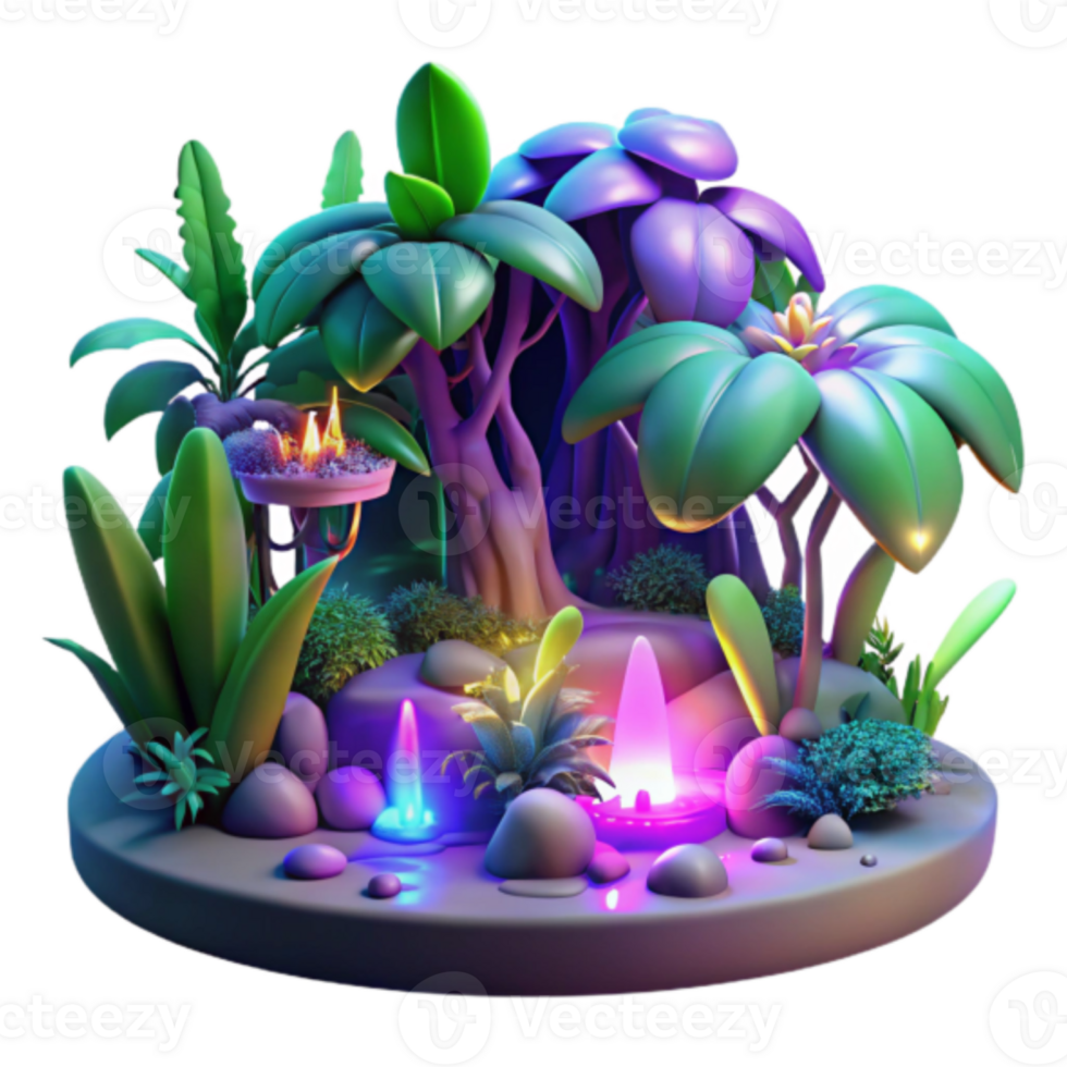 Enchanted Fantasy Forest Illustration Glowing Plants and Rocks png