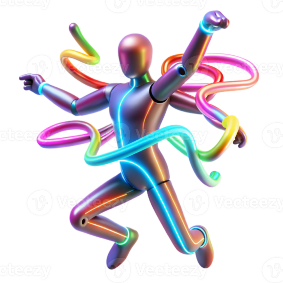 Vibrant Render of a Leaping Figure with Neon Lines png