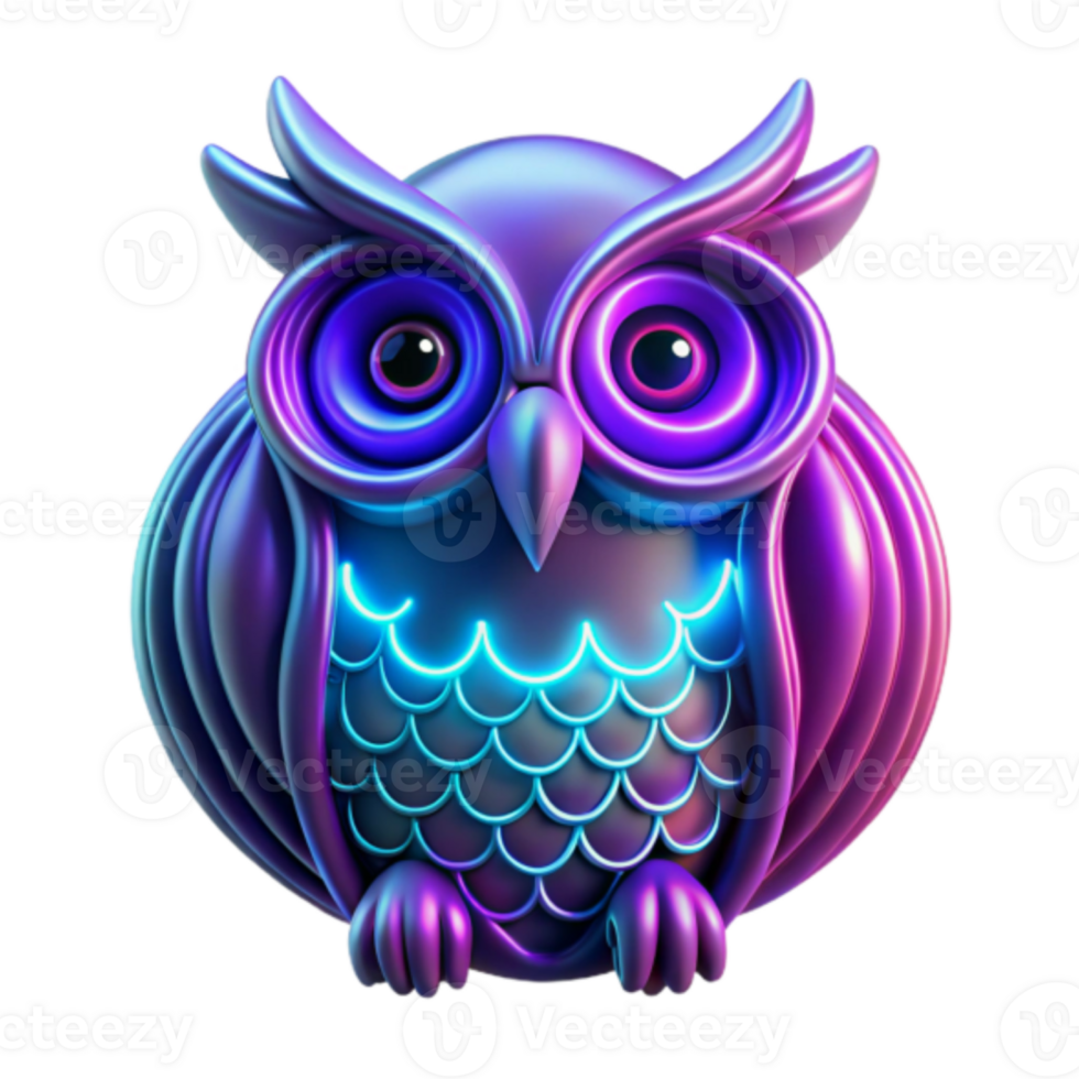 Neon Owl Render Shiny Purple and Blue Bird Illustration png
