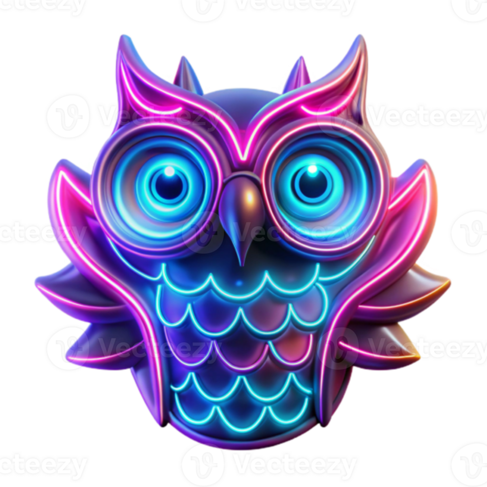 Neon Owl Render Bright Glowing Cyberpunk Style Illustration png