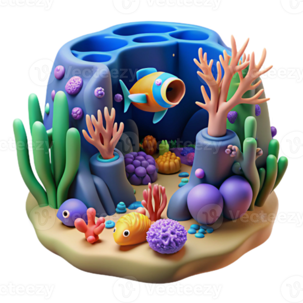 Vibrant Render of an Underwater Coral Reef Scene png