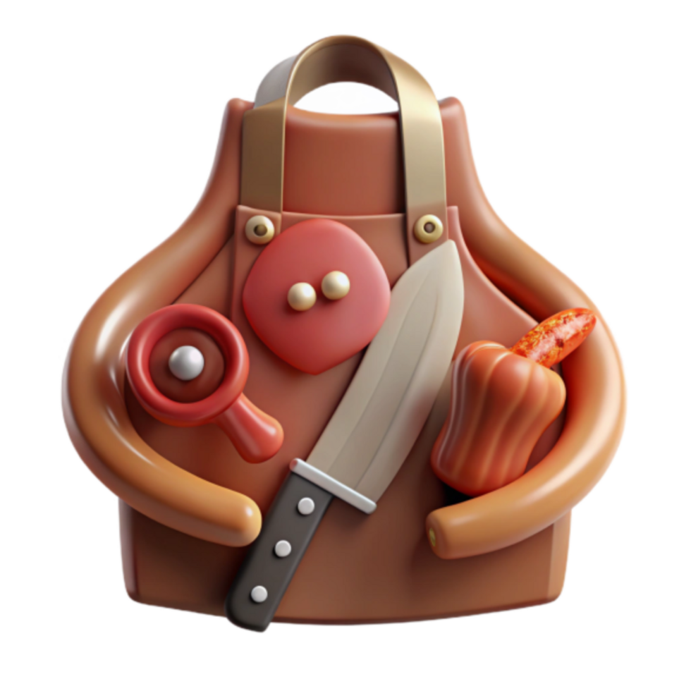 Render of a Cooks Apron with Kitchen Utensils and Vegetables png