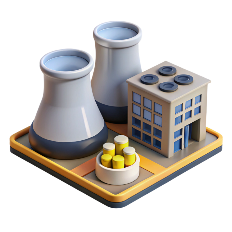Industrial Complex Cooling Towers Factory in a Futuristic Three Dimensional Scene of Design png