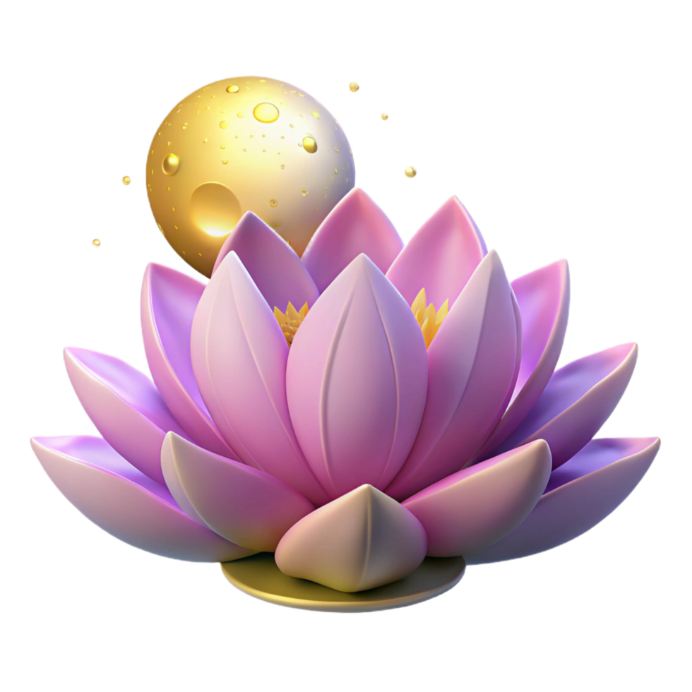 Golden Moon Pink Lotus Bloom A serene scene of a golden moon illuminating a pink lotus bloom, capturing the essence of tranquility. png