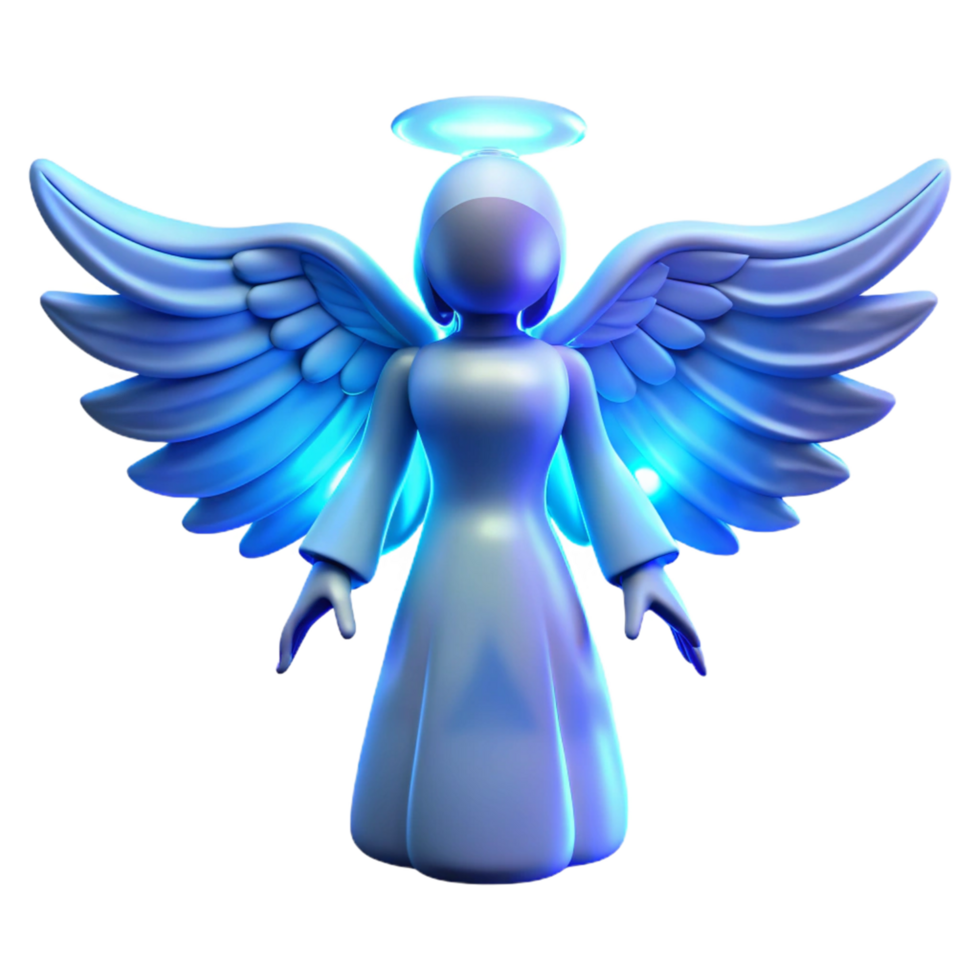 Glowing Angel Wings 3D Render A luminous 3D depiction of angel wings, highlighting their glowing features and enchanting presence. png